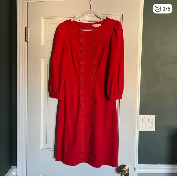 Christmas holiday Boden Red Dress with Scalloped Detail - Picture 2 of 5